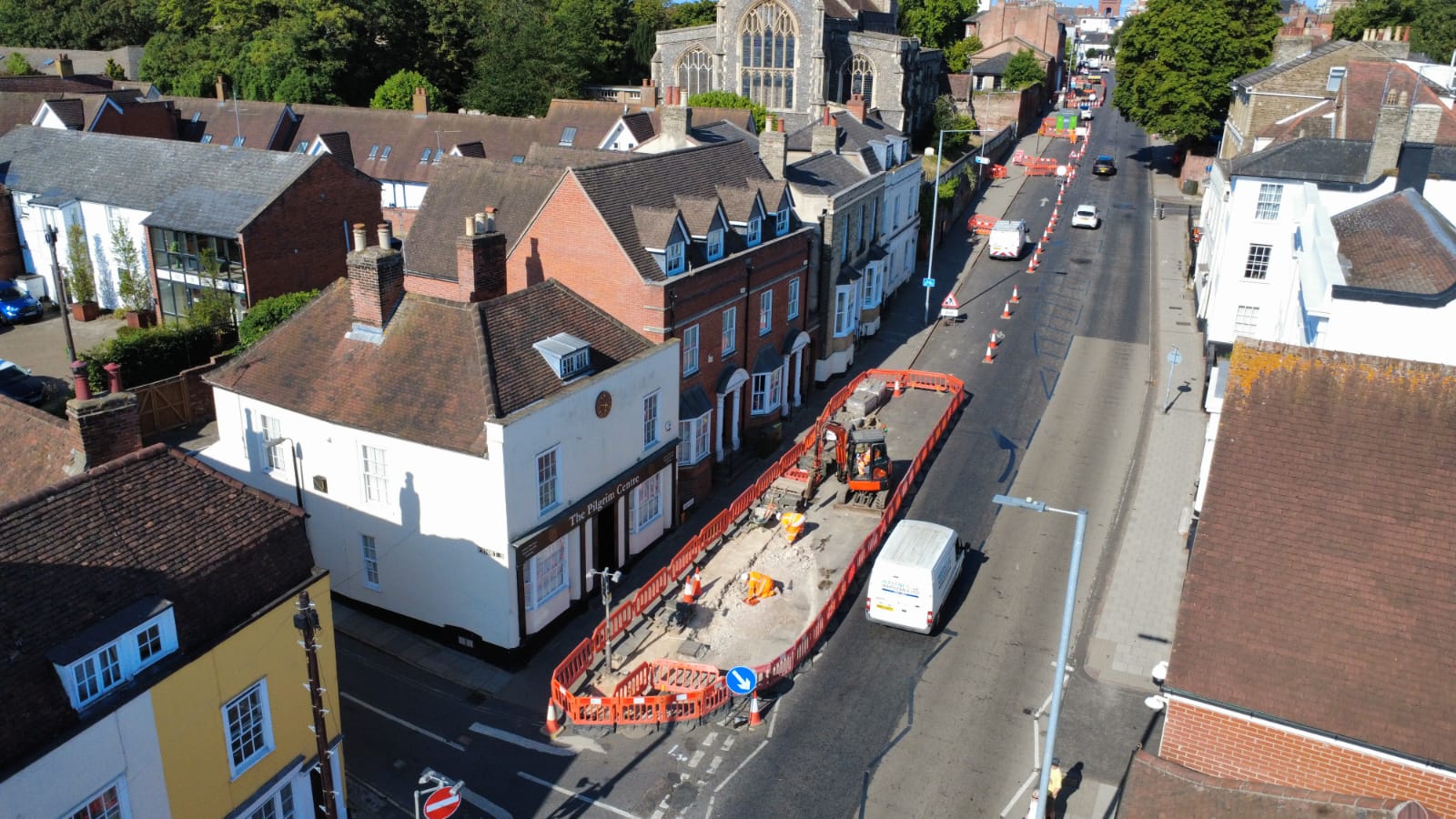 Image of works taking place on East Hill in Colchester